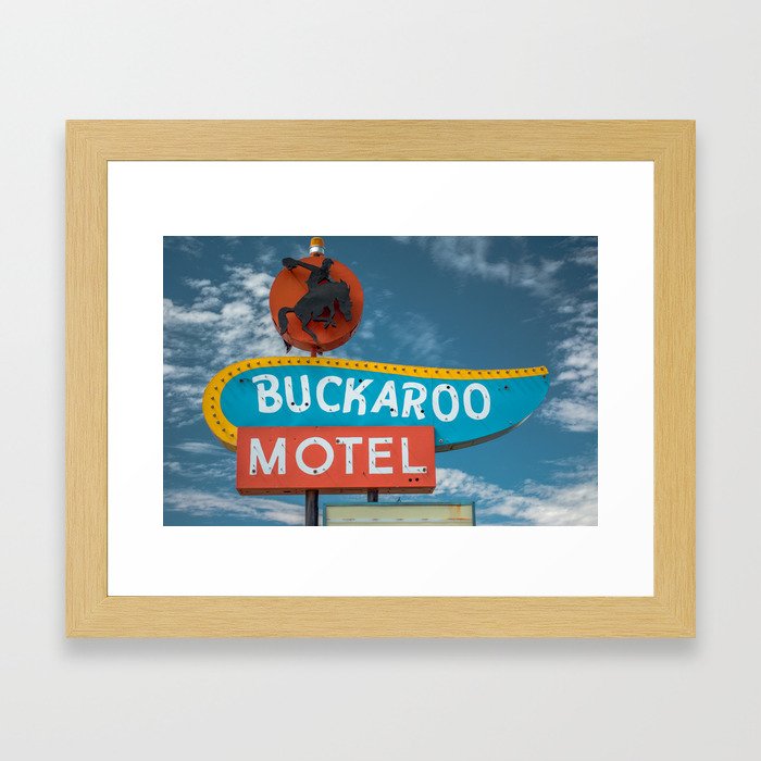 Buckaroo Motel Route 66 Vintage Neon Sign Nostalgia Framed Art Print