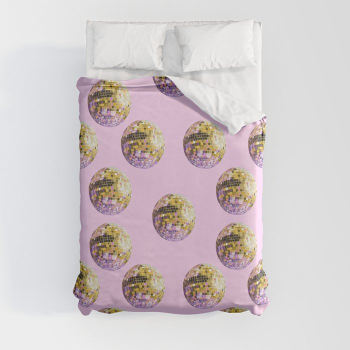 Let's dance yellow disco ball- pink background Duvet Cover