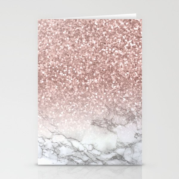 Sparkle - Glittery Rose Gold Marble Stationery Cards
