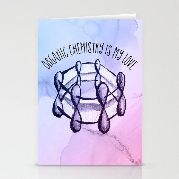 Organic Chemistry Is My Love Watercolor Benzene Molecule Stationery Cards
