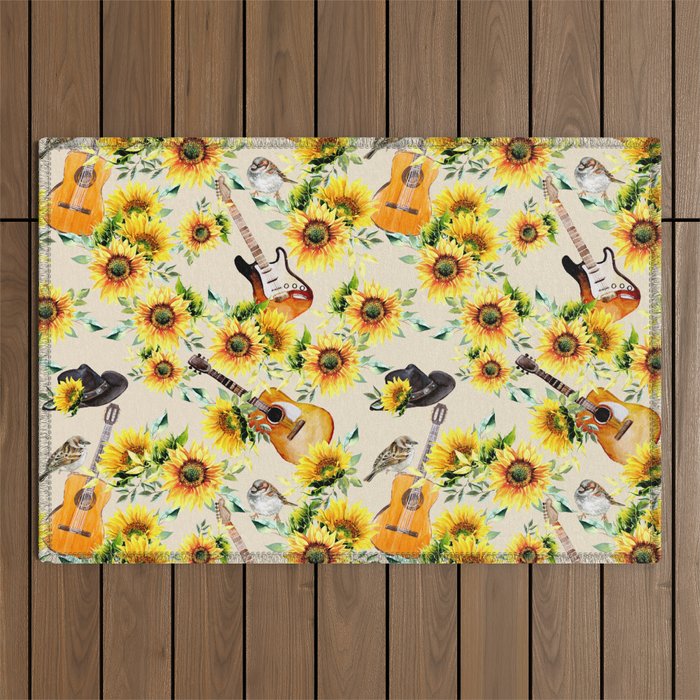 Sunflowers, Country Music & Buttercream Outdoor Rug