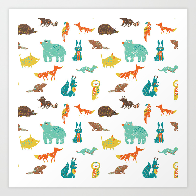 Hand Painted Teal Orange Yellow Watercolor Brushstrokes Animals