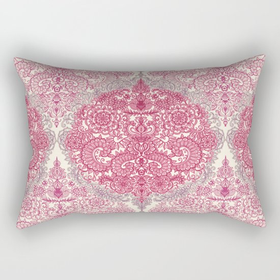 Happy Place Doodle in Berry Pink, Cream & Mauve Rectangular Pillow
