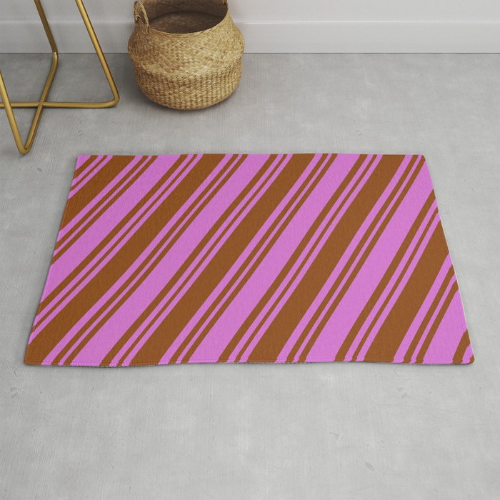 Orchid and Brown Colored Lines/Stripes Pattern Rug