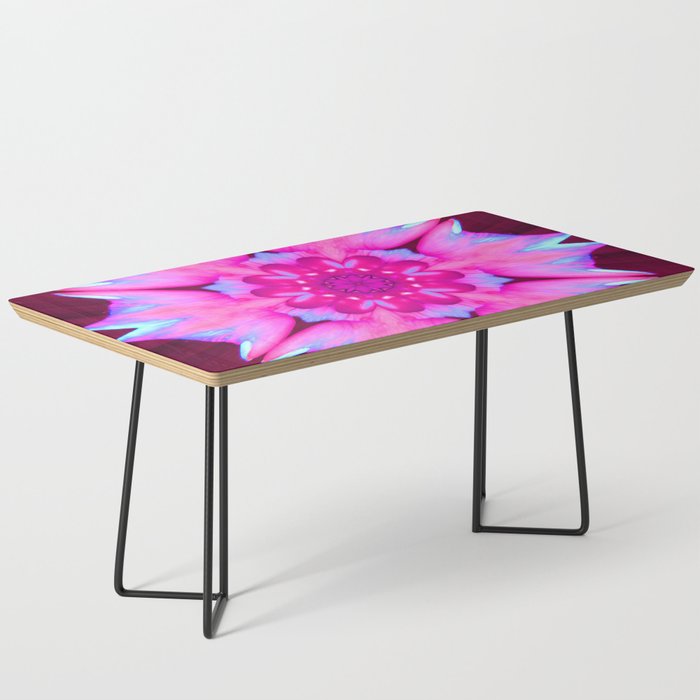 Pick magenta abstract flower with starburst rays forming an ornate center pattern in a red universe Coffee Table