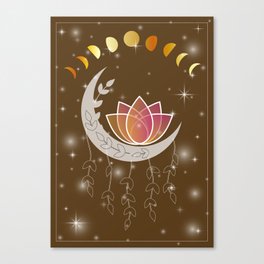 Moon dreamcatcher with pink lotus and leaves Canvas Print