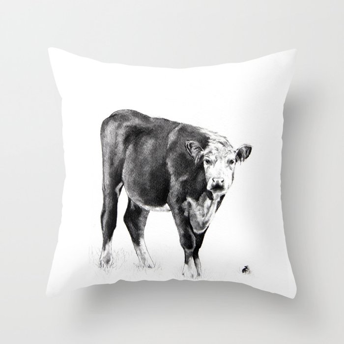 Cow and Cowbird Throw Pillow
