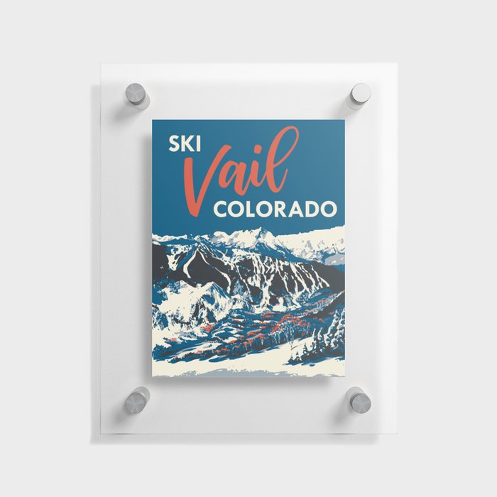 Vintage Vail Ski Poster Blue Floating Acrylic Print