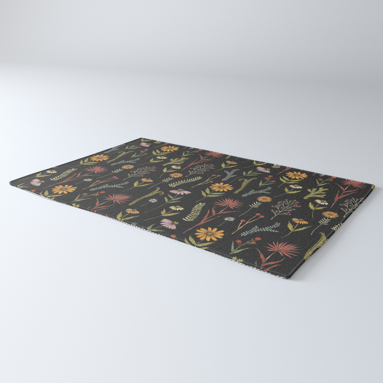 Flat Lay Floral Pattern On A Dark Background Rug By