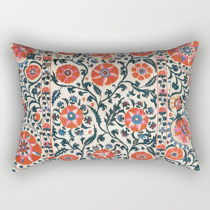 Shakhrisyabz Suzani  Uzbekistan Antique Floral Embroidery Print Rectangular Pillow