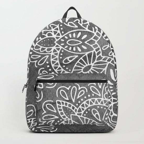 Mandala Vintage White on Ocean Fog Gray Backpack