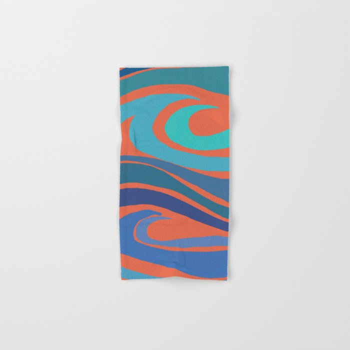 Minimalistic Blue Orange Wave Painting Pattern Hand & Bath Towel