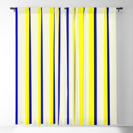 [ Thumbnail: Yellow, Beige, Blue, and Black Colored Lines Pattern Blackout Curtain ]