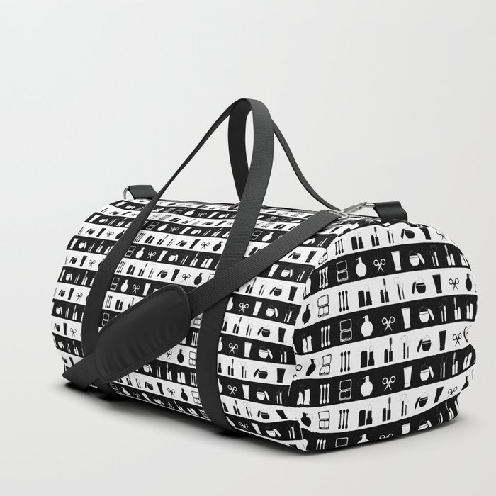 Black and White Womens Makeup Stripes Duffle Bag