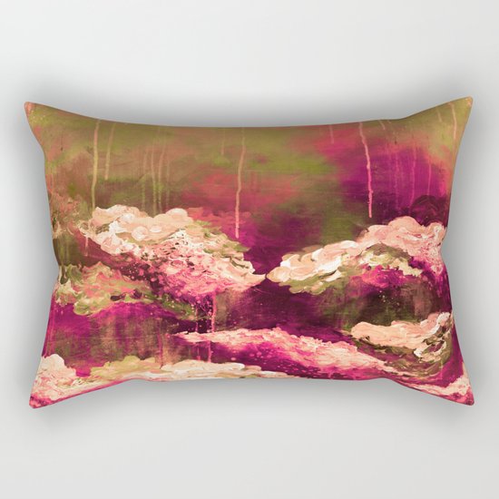 IT'S A ROSE COLORED LIFE 2 - Colorful Floral Garden Chic Abstract Pink White Olive Green Painting Rectangular Pillow