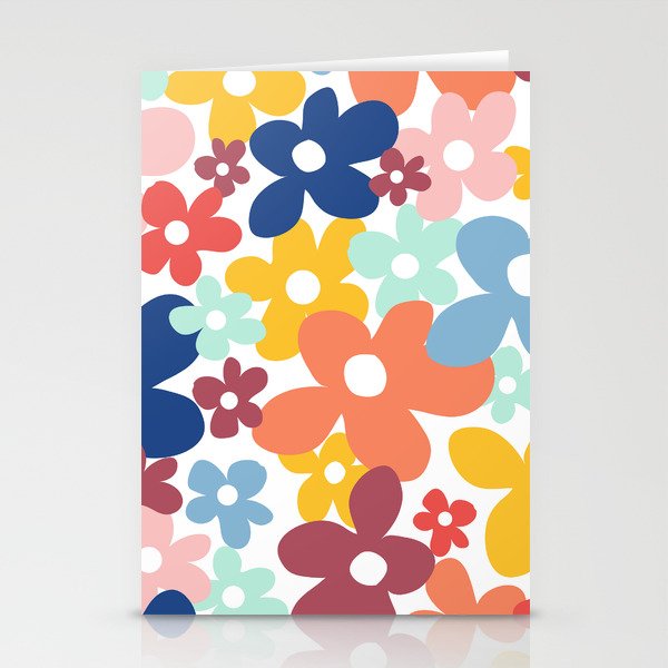 Wall Flower, Retro, Colorful, Floral Prints Stationery Cards