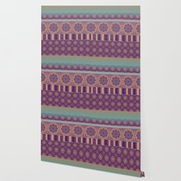Purple Teal Orange Boho Mandala Tile Ombre Mixed Pattern Wallpaper