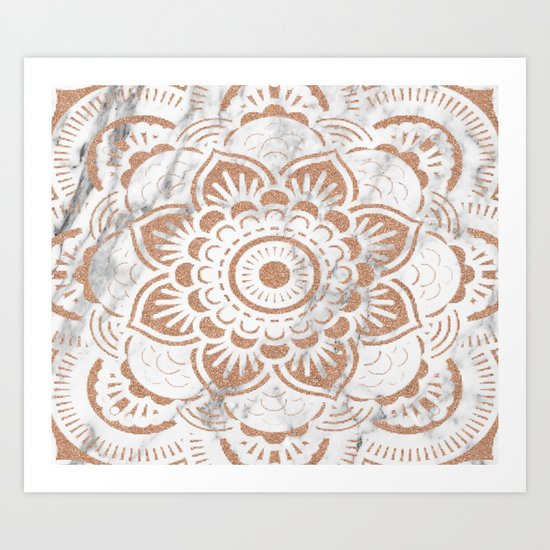 Rose gold marble mandala Art Print