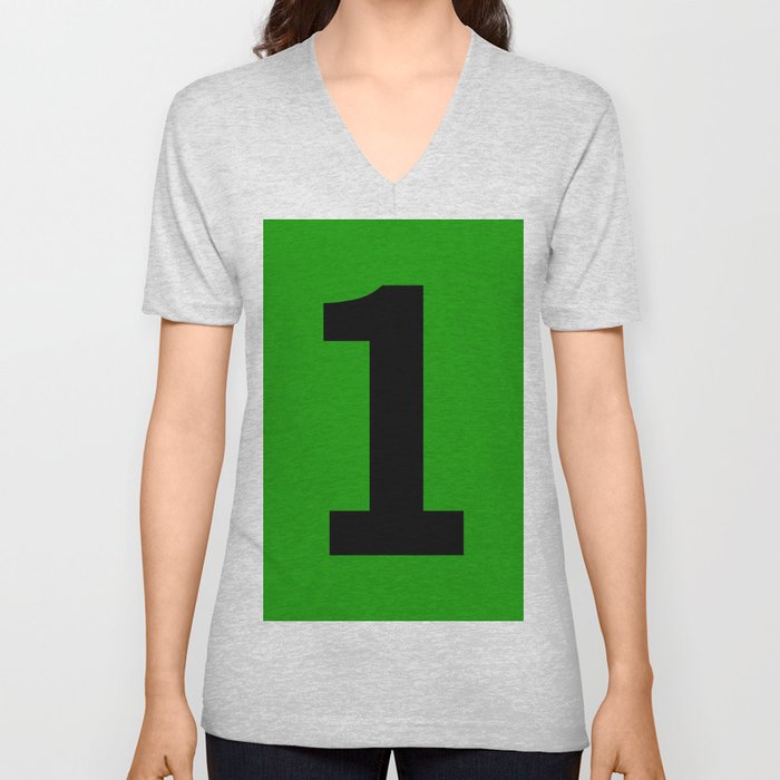 Number 1 (Black & Green) V Neck T Shirt