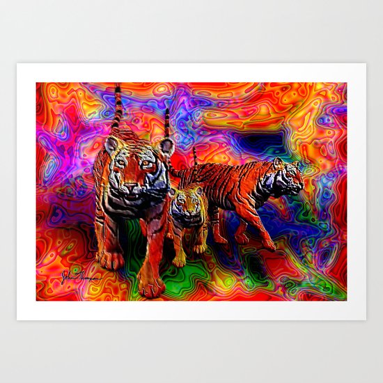 Psychedelic Tigers Art Print