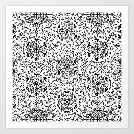 Mandala_White and Black Art Print