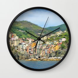 Cinque Terre Italy Wall Clock | Mountains, Pastel, Sea, Nature, Visualization, Landscape, Town, Water, Digital, Italy 