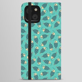 TOSSED SWIMMING FISH in COASTAL BLUE AND CREAM ON TURQUOISE iPhone Wallet Case