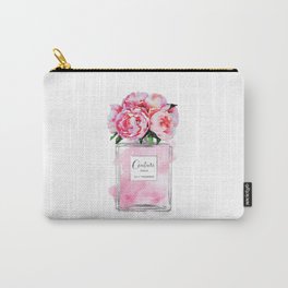 Perfume, watercolor, perfume bottle, with flowers, pink, Silver, peonies, Fashion illustration Carry-All Pouch