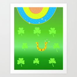 Rainbow and lucky shamrocks on Saint Patrick’s day Art Print