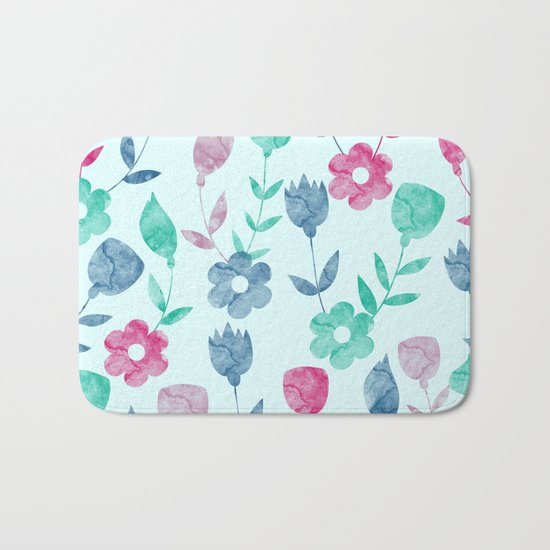 Watercolor Floral Pattern Bath Mat