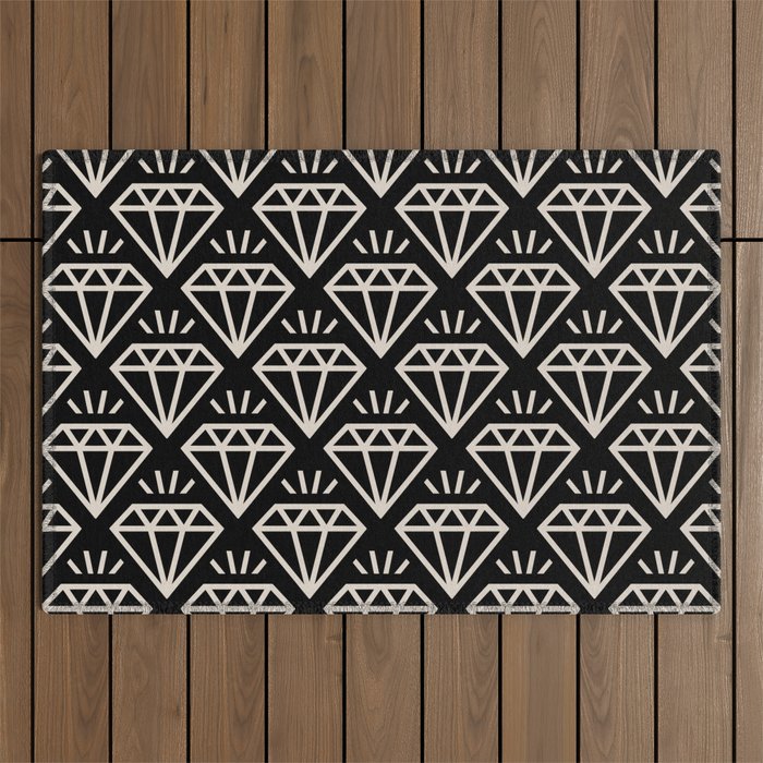 Diamond Jewel Pattern 234 Black and Linen White Outdoor Rug