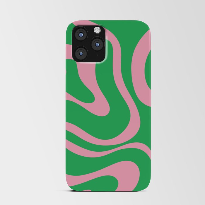 Pink and Spring Green Modern Liquid Swirl Abstract Pattern iPhone Card Case