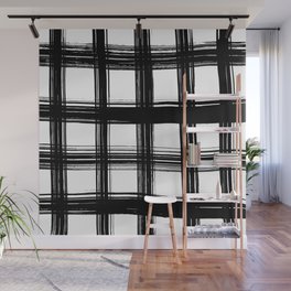 Grid Brush Strokes - Black and White Wall Mural