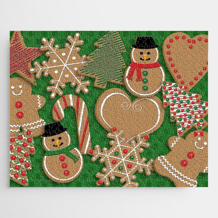 Christmas Holiday Gingerbread Cookies // Gingerbread Boys and Girls, Snowmen, Snowflakes, Xmas Trees and Candy Cane Jigsaw Puzzle