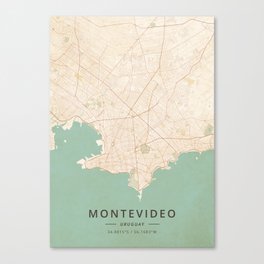 Montevideo, Uruguay - Vintage Map Canvas Print