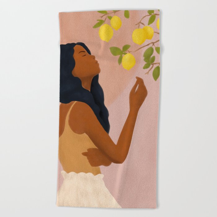 Girl and Her Lemons Beach Towel