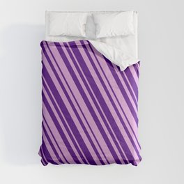 [ Thumbnail: Plum and Indigo Colored Lines/Stripes Pattern Comforter ]