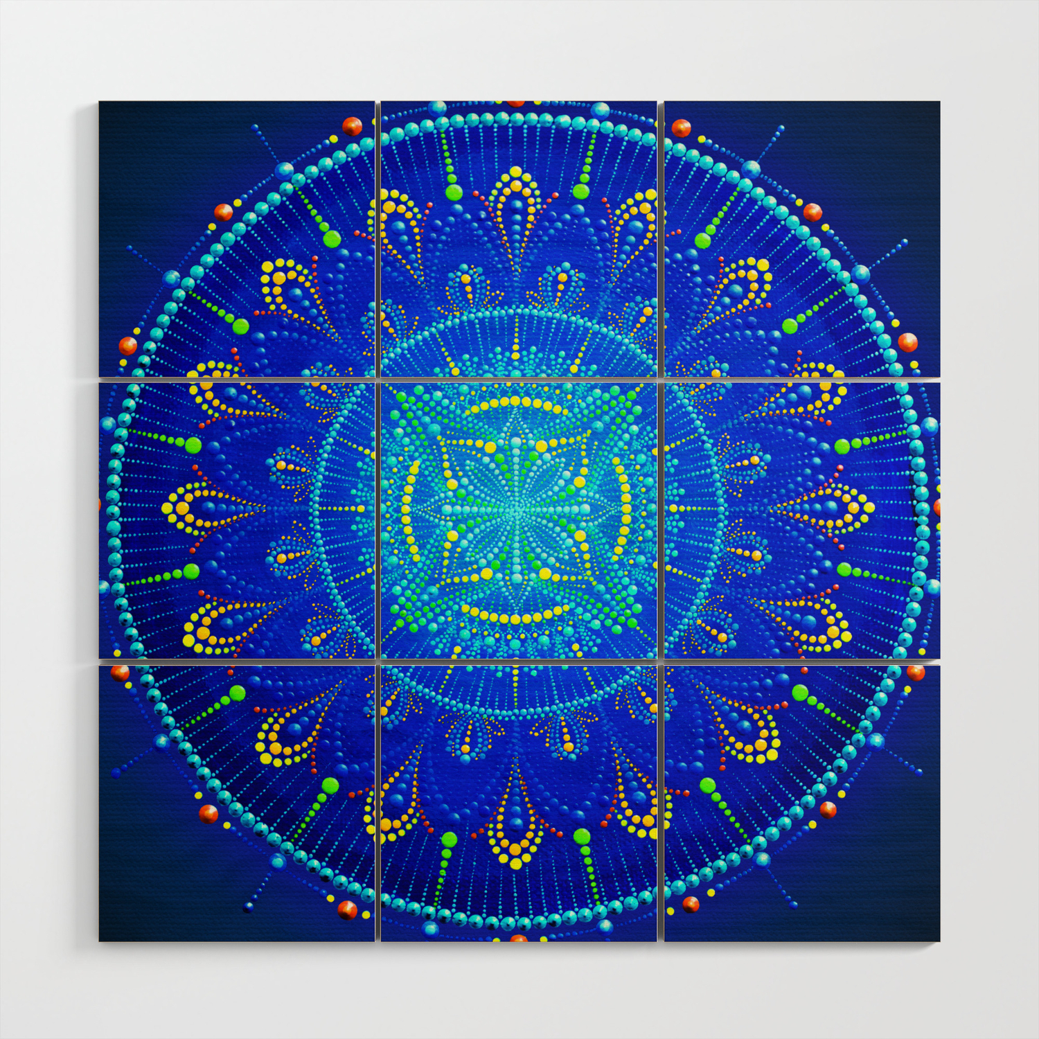 Blue Mandala Painting On Canvas Wood Wall Art By Anastasiahelten