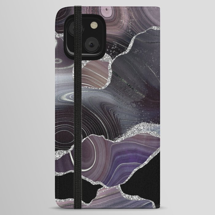 Black & Silver Glitter Agate Texture 01 iPhone Wallet Case