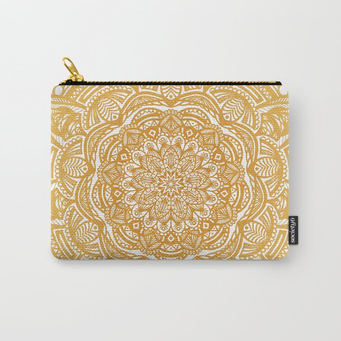 Golden Mustard Yellow Orange Ethnic Mandala Detailed Carry-All Pouch