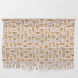 Retro Midcentury-Inspired Champagne Glasses on Blush Pink Wall Hanging