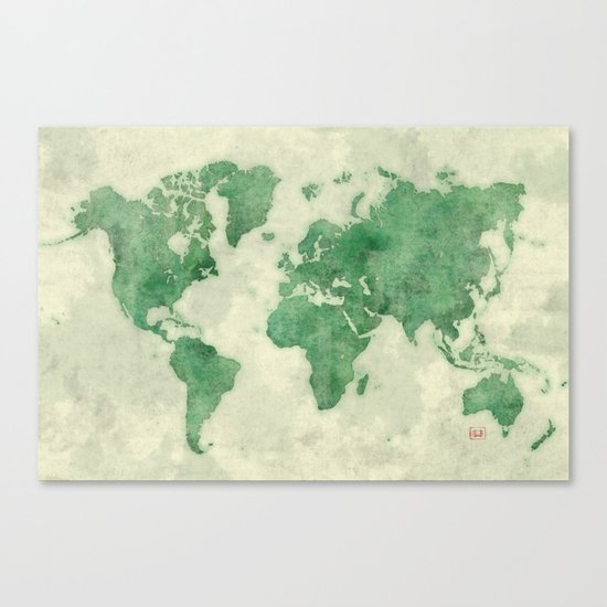 World Map Green Canvas Print