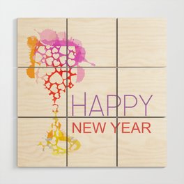 Happy New year celebration heart filled glass watercolor splash in warm color scheme Wood Wall Art