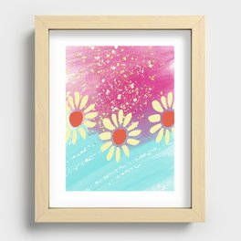Retro Floral Pink and Blue With Glitter  Recessed Framed Print