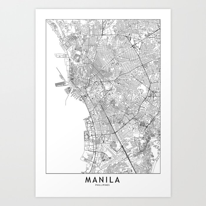 Manila White Map Art Print