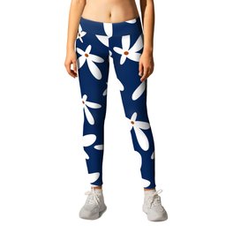 Quirky Floral Pattern in Navy, Terracotta and White Leggings