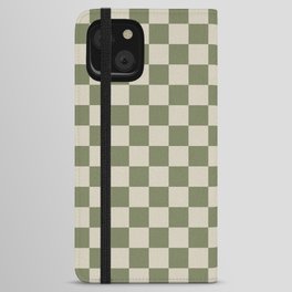 Checkerboard Check Checkered Pattern in Sage Olive Green and Beige iPhone Wallet Case