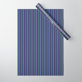 [ Thumbnail: Green, Purple & Royal Blue Colored Lines Pattern Wrapping Paper ]