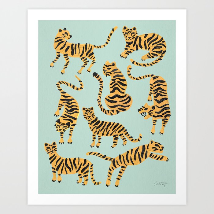 Tiger Collection – Mint & Orange Art Print