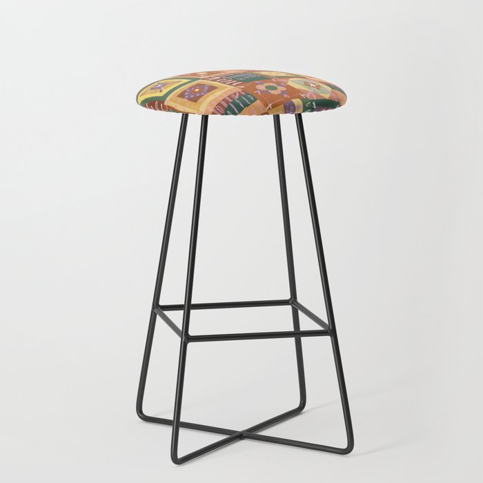 Brown Crochet Patchwork Bar Stool